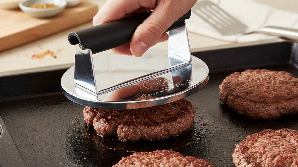 smash burger press - Stainless Steel Burger Press with Heat Resistant Handle