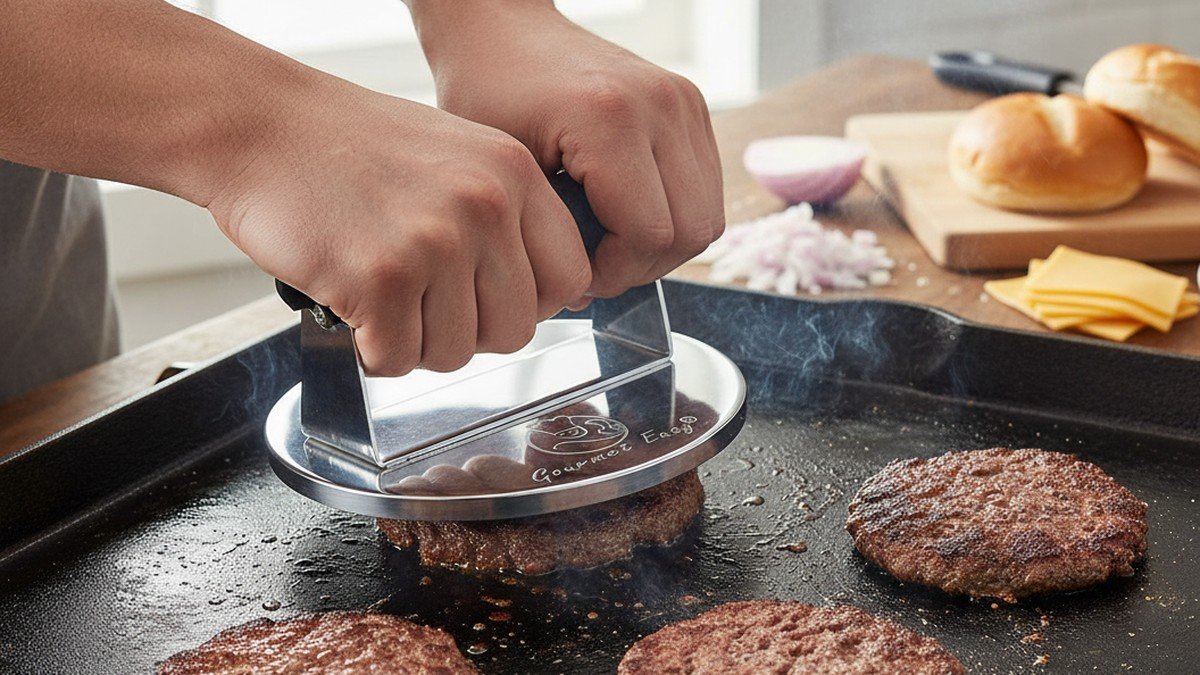 smash burger press - Stainless Steel Burger Press with Heat Resistant Handle