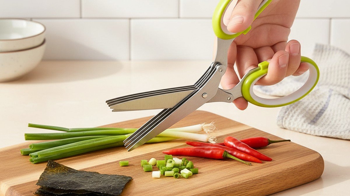 Efficient herb cutting - 5-Blade Herb Scissors with Cleaning Comb
