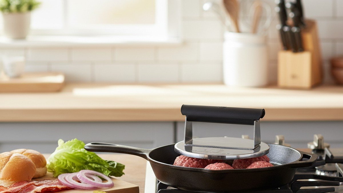 smash burger press - Stainless Steel Burger Press with Heat Resistant Handle